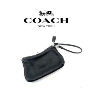 COACH women's black leather small wristlet mini pouch bag